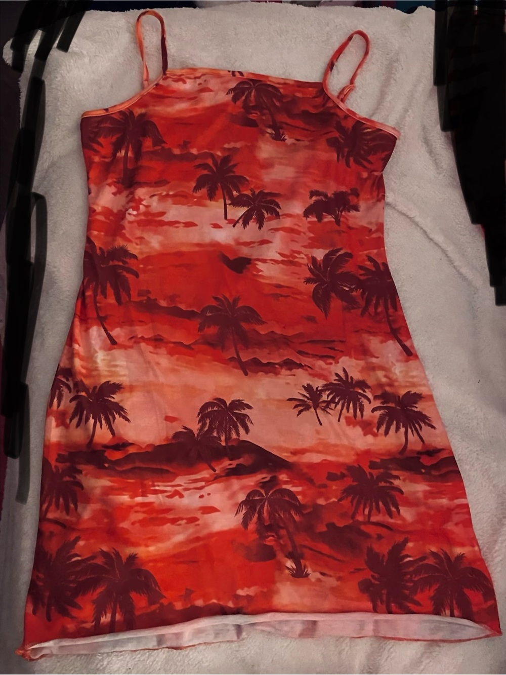 Palm Tree Print Spaghetti Strap Dress